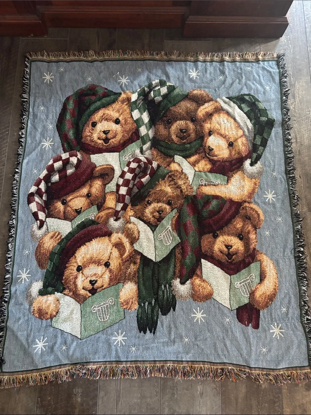 Bear Throw Blanket - Green & Red 48x54